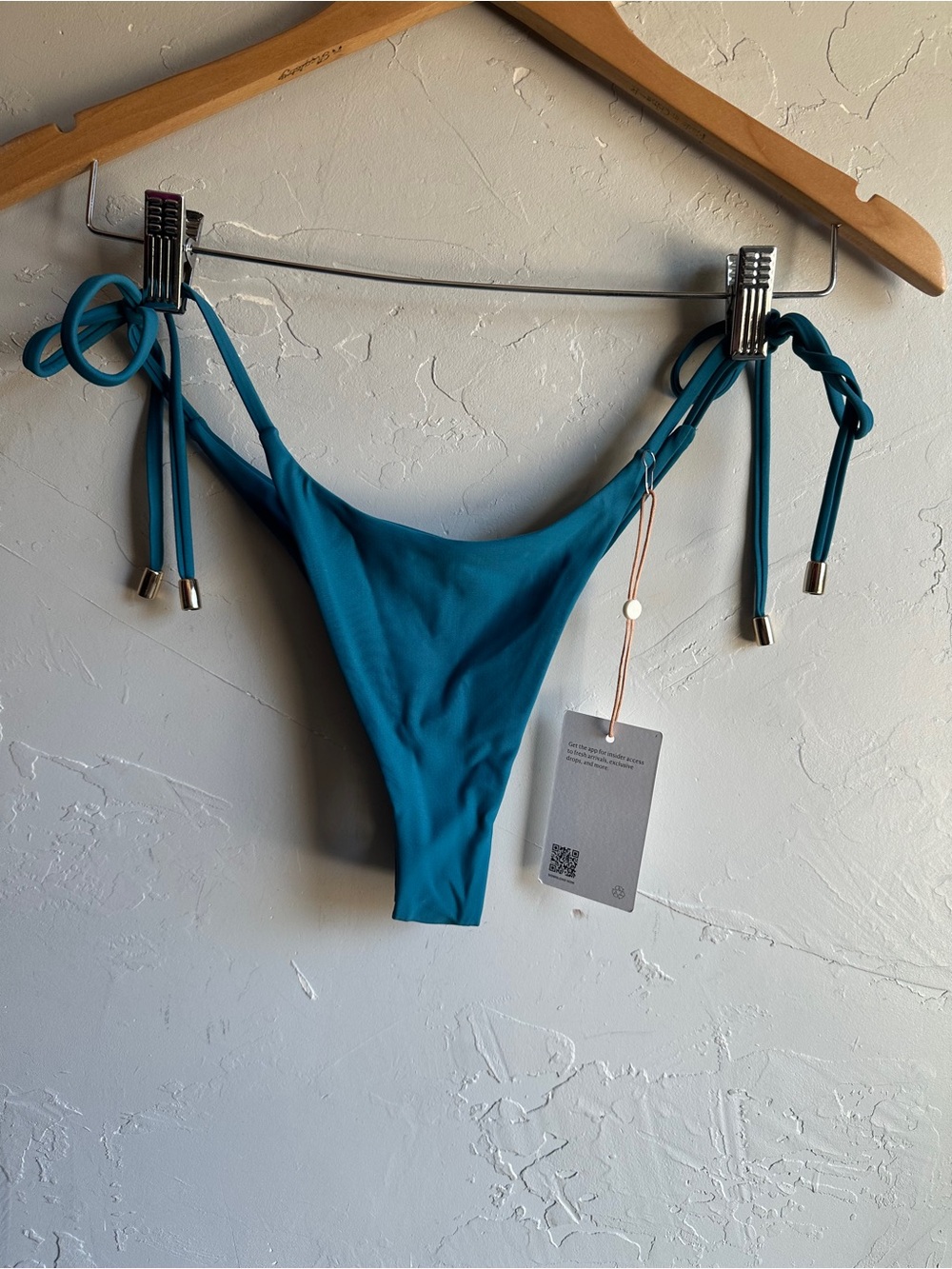 Quince Teal Italian Side Tie Bikini Bottom Small Minimal Cheeky Resort Sz S